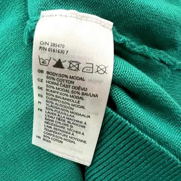 H&M Teal Lace Detail Yoke 3/4 Sleeve Knit Top Light Sweater size M Cotton Blend - Picture 7 of 9